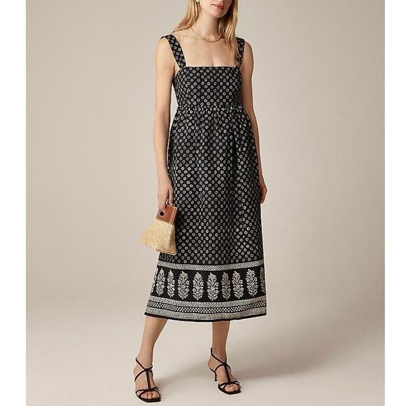 J. Crew Dresses & Skirts - NWT J.Crew Square Neck Cotton Poplin Midi Dress Block Print Faded Black Size 6